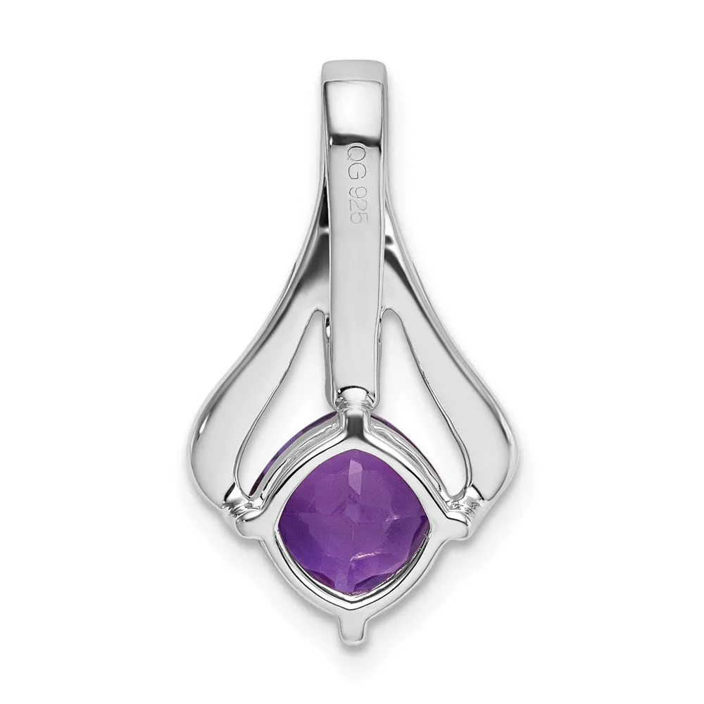 14k White Gold Amethyst and Diamond Pendant