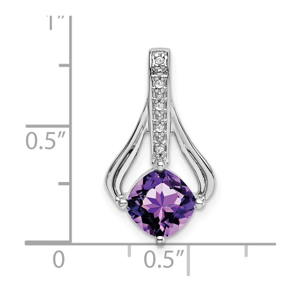 14k White Gold Amethyst and Diamond Pendant