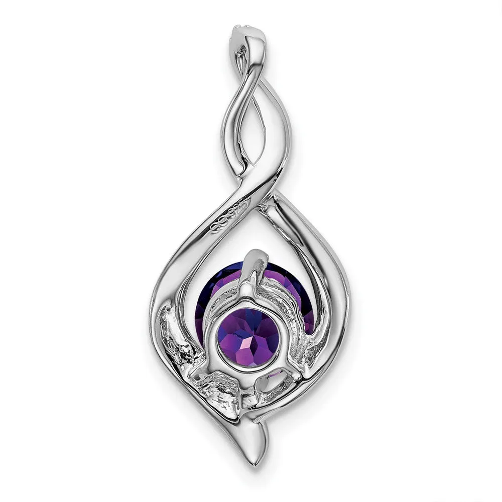 14k White Gold Amethyst and Diamond Pendant