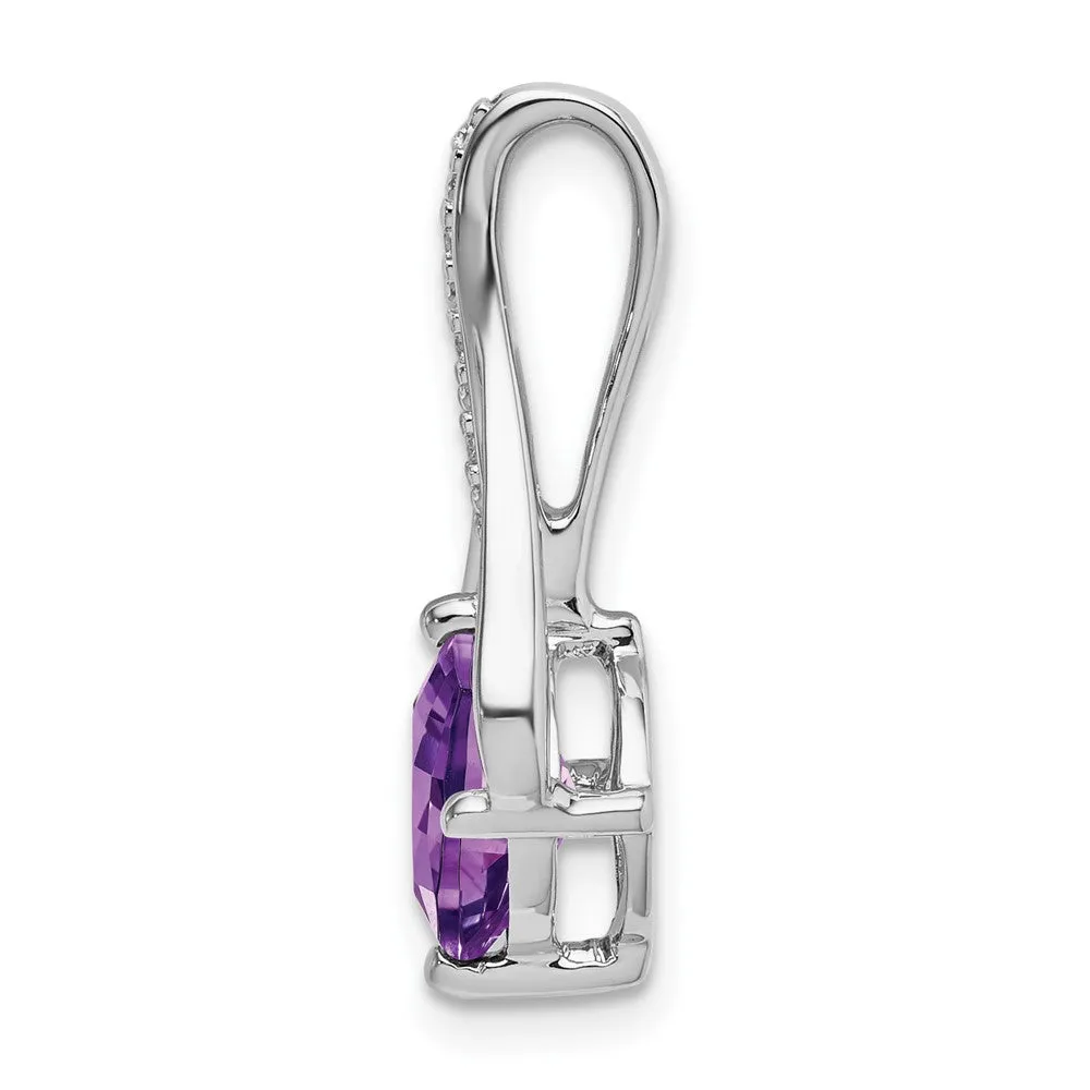 14k White Gold Amethyst and Diamond Pendant