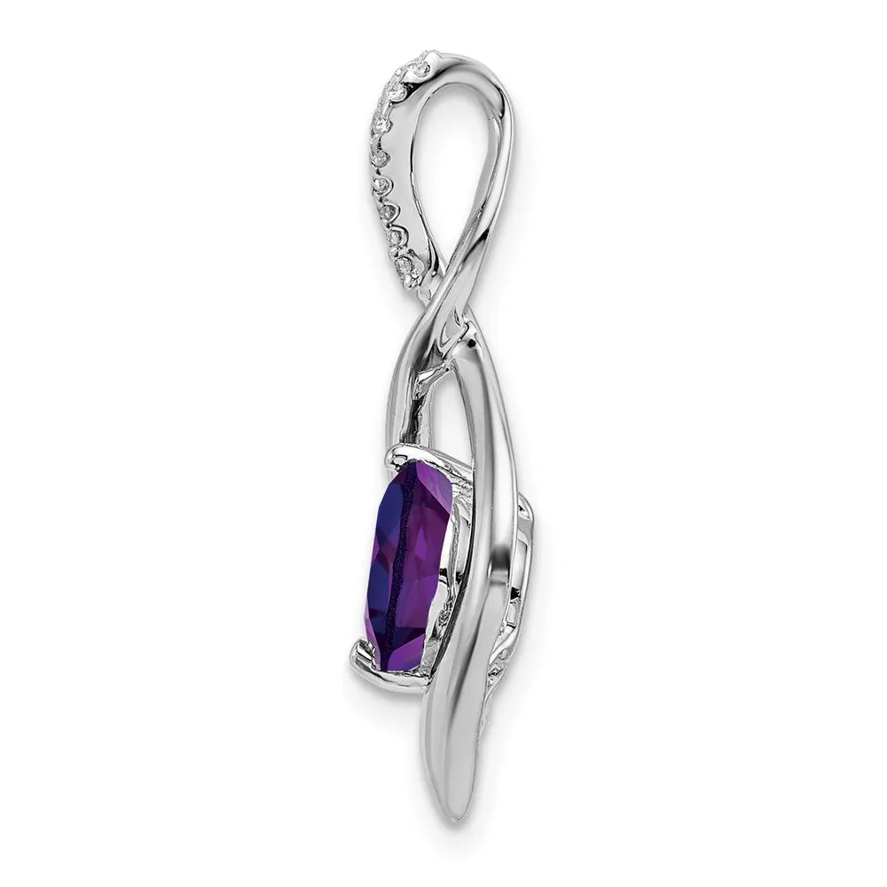 14k White Gold Amethyst and Diamond Pendant