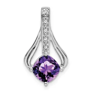 14k White Gold Amethyst and Diamond Pendant