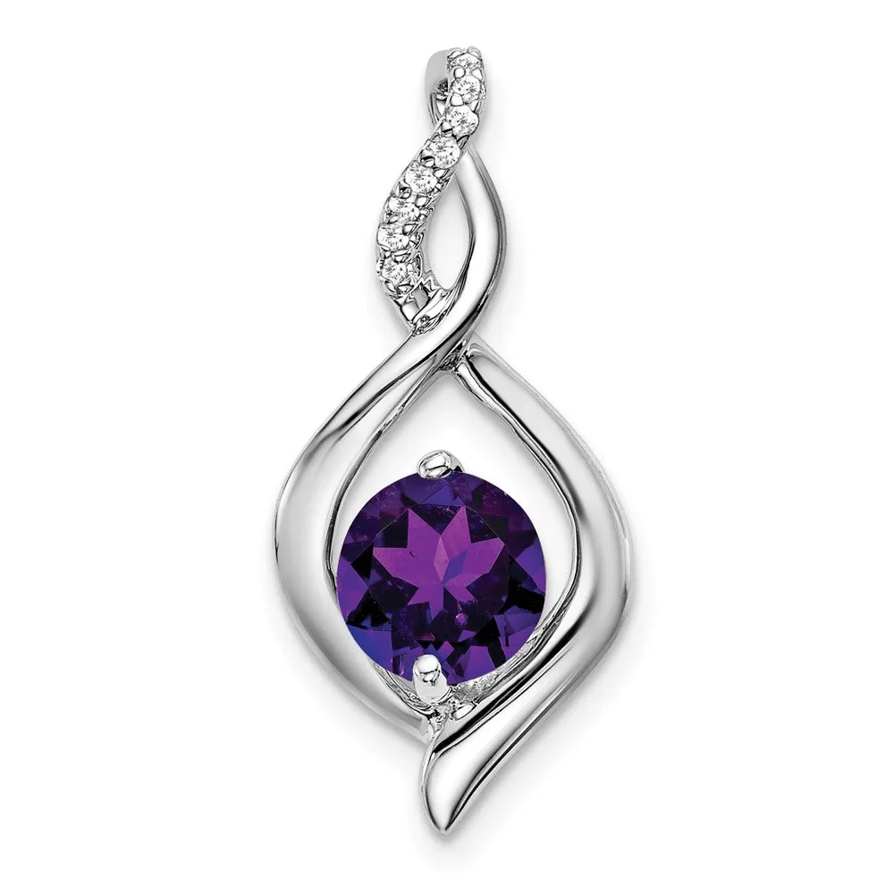 14k White Gold Amethyst and Diamond Pendant