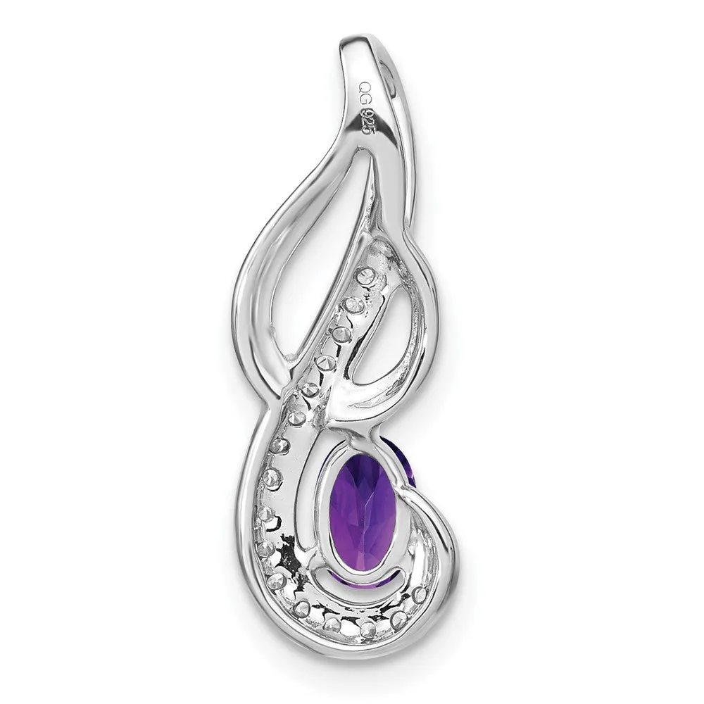14k White Gold Amethyst and Diamond Swirl Pendant