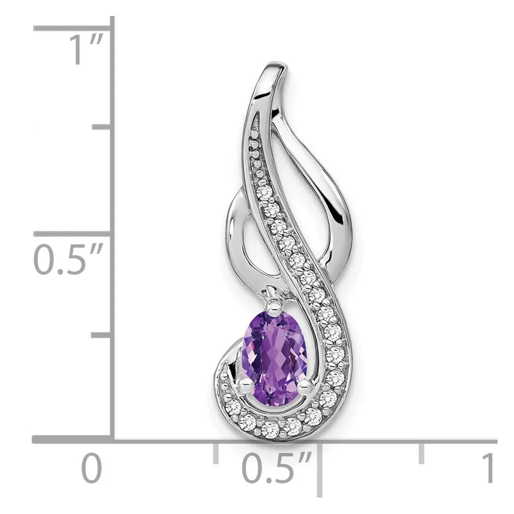 14k White Gold Amethyst and Diamond Swirl Pendant