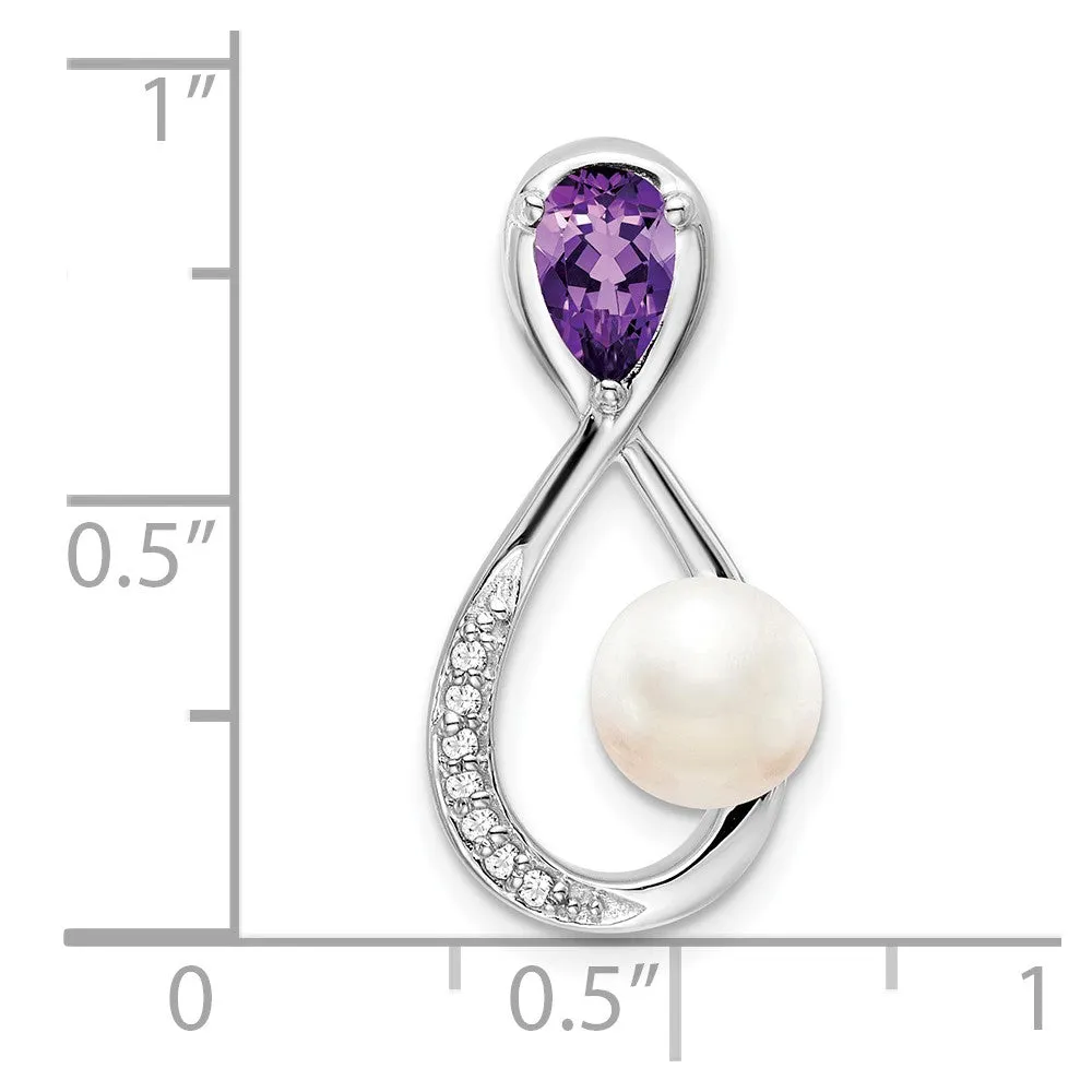 14k White Gold Amethyst/FWC Pearl/Diamond Infinity Chain Slide