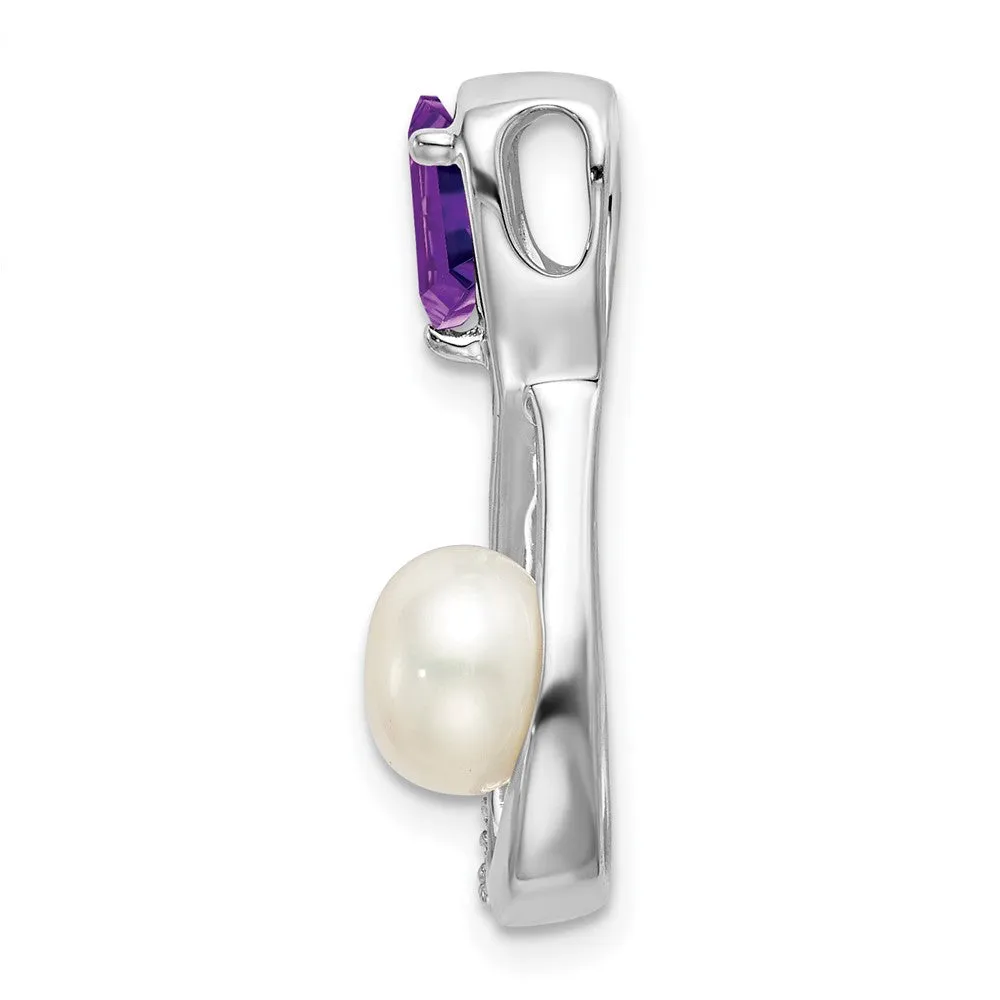 14k White Gold Amethyst/FWC Pearl/Diamond Infinity Chain Slide