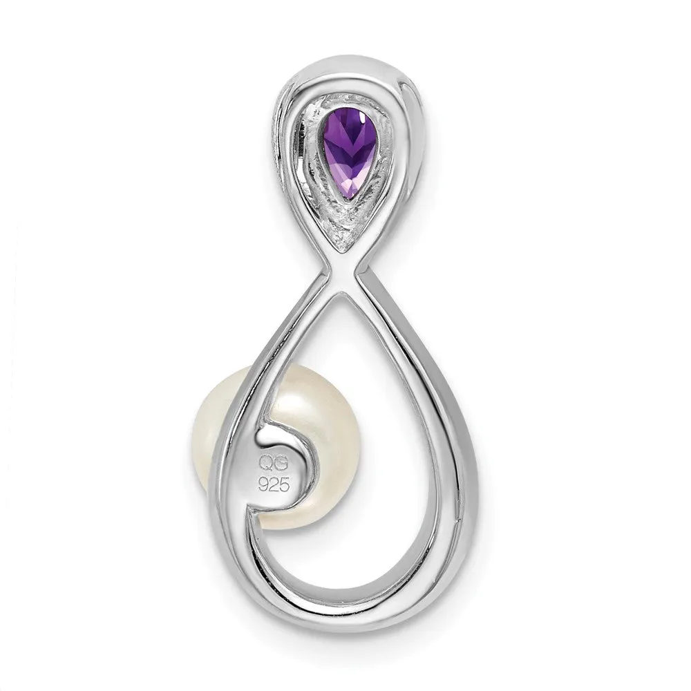 14k White Gold Amethyst/FWC Pearl/Diamond Infinity Chain Slide