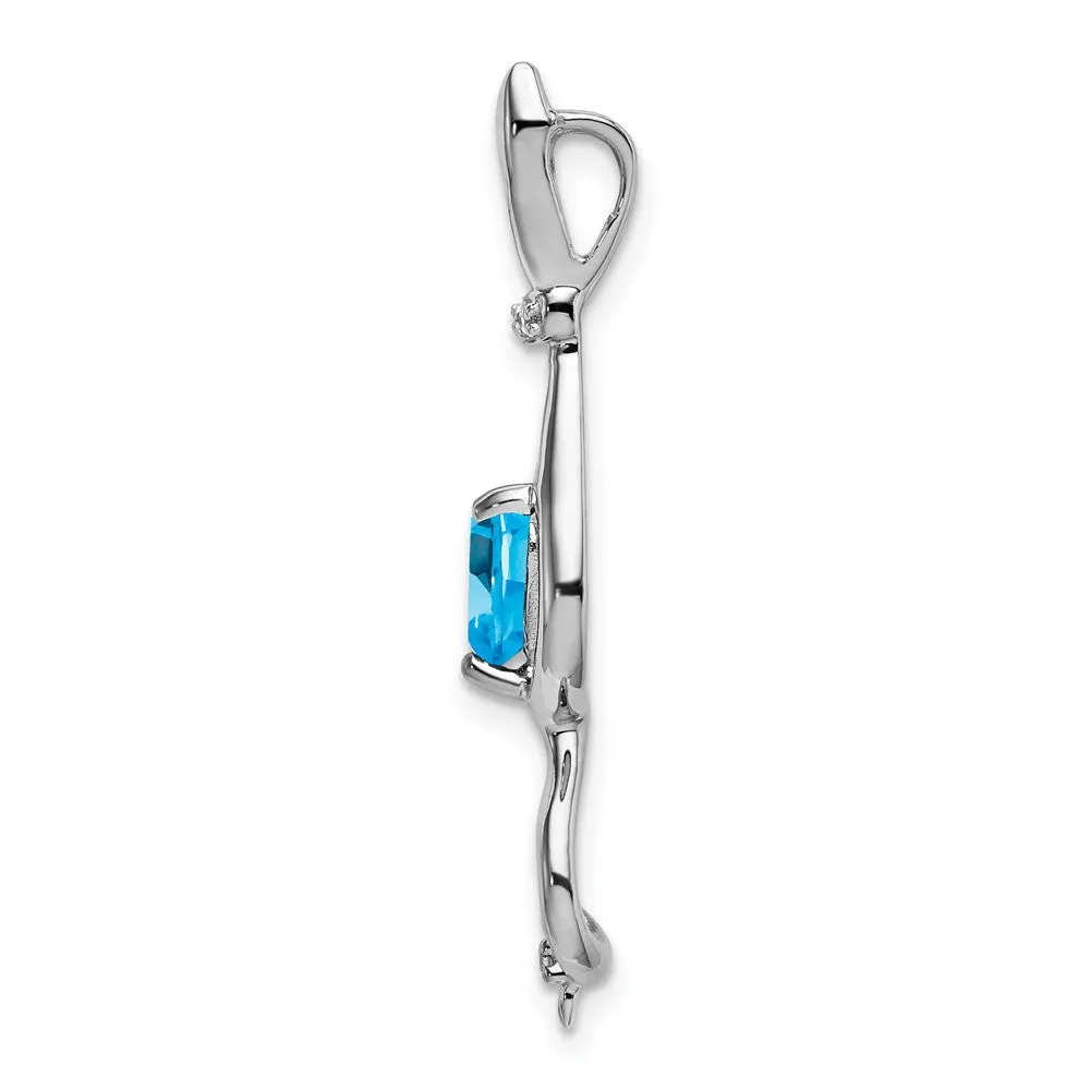 14k White Gold Blue Topaz and Diamond Cat Pendant