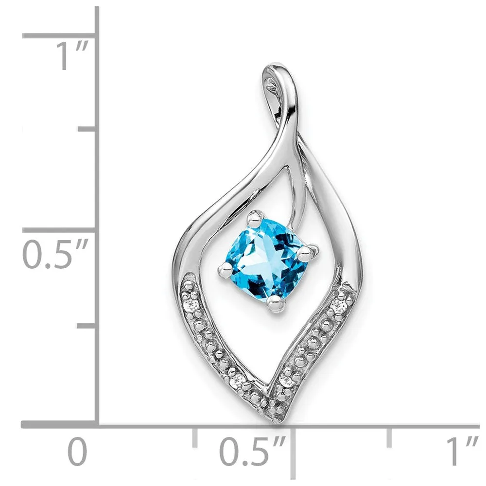 14k White Gold Blue Topaz and Diamond Pendant