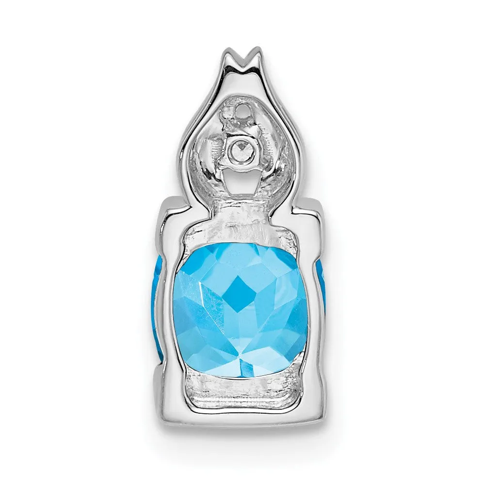 14k White Gold Blue Topaz and Diamond Pendant