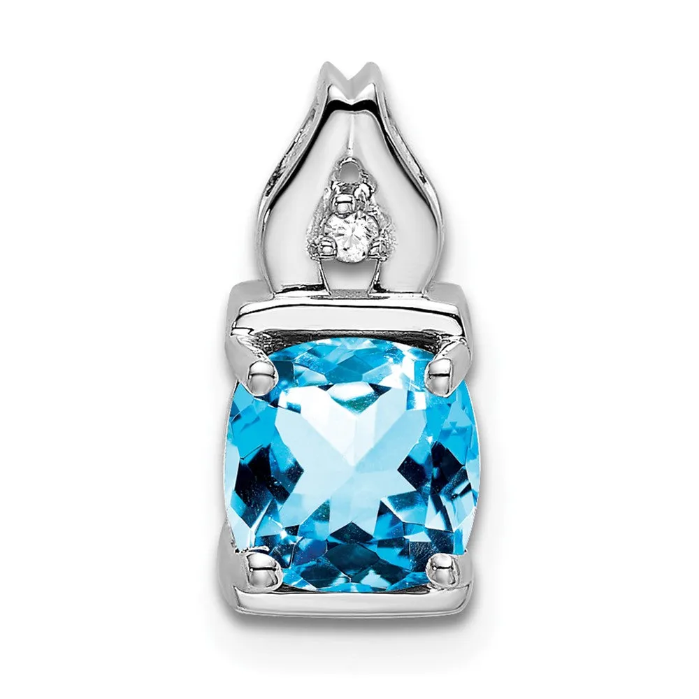 14k White Gold Blue Topaz and Diamond Pendant