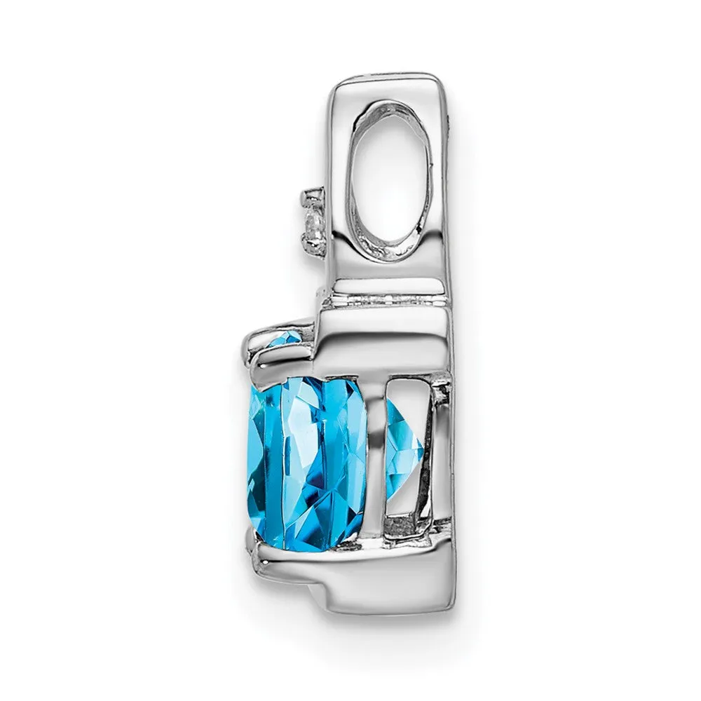 14k White Gold Blue Topaz and Diamond Pendant