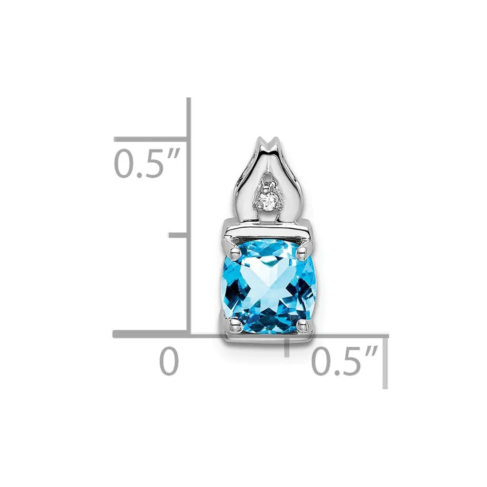 14k White Gold Blue Topaz and Diamond Pendant
