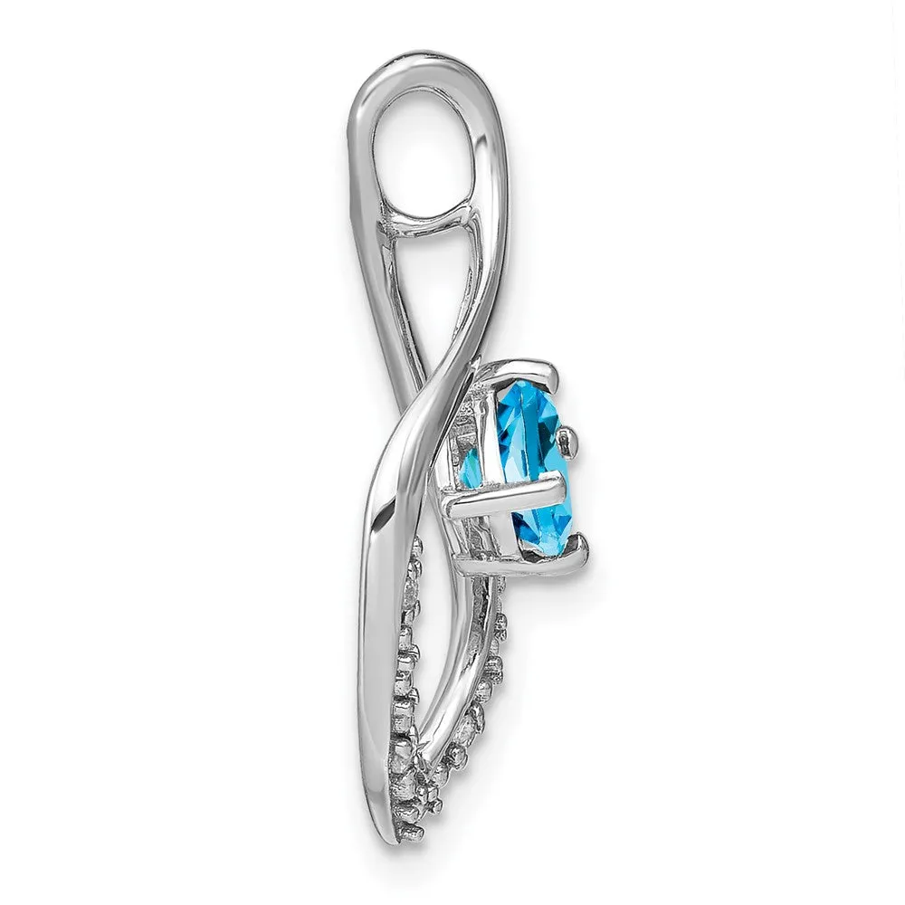 14k White Gold Blue Topaz and Diamond Pendant