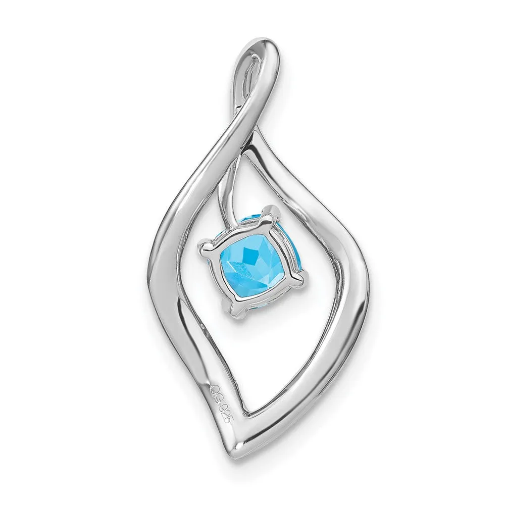 14k White Gold Blue Topaz and Diamond Pendant