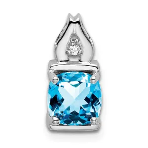 14k White Gold Blue Topaz and Diamond Pendant