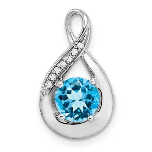 14k White Gold Blue Topaz and Diamond Pendant