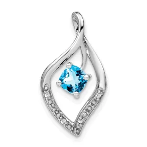 14k White Gold Blue Topaz and Diamond Pendant