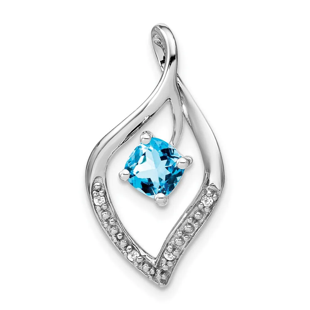 14k White Gold Blue Topaz and Diamond Pendant