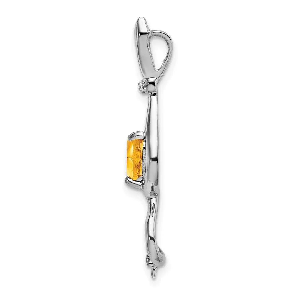 14k White Gold Citrine and Diamond Cat Pendant