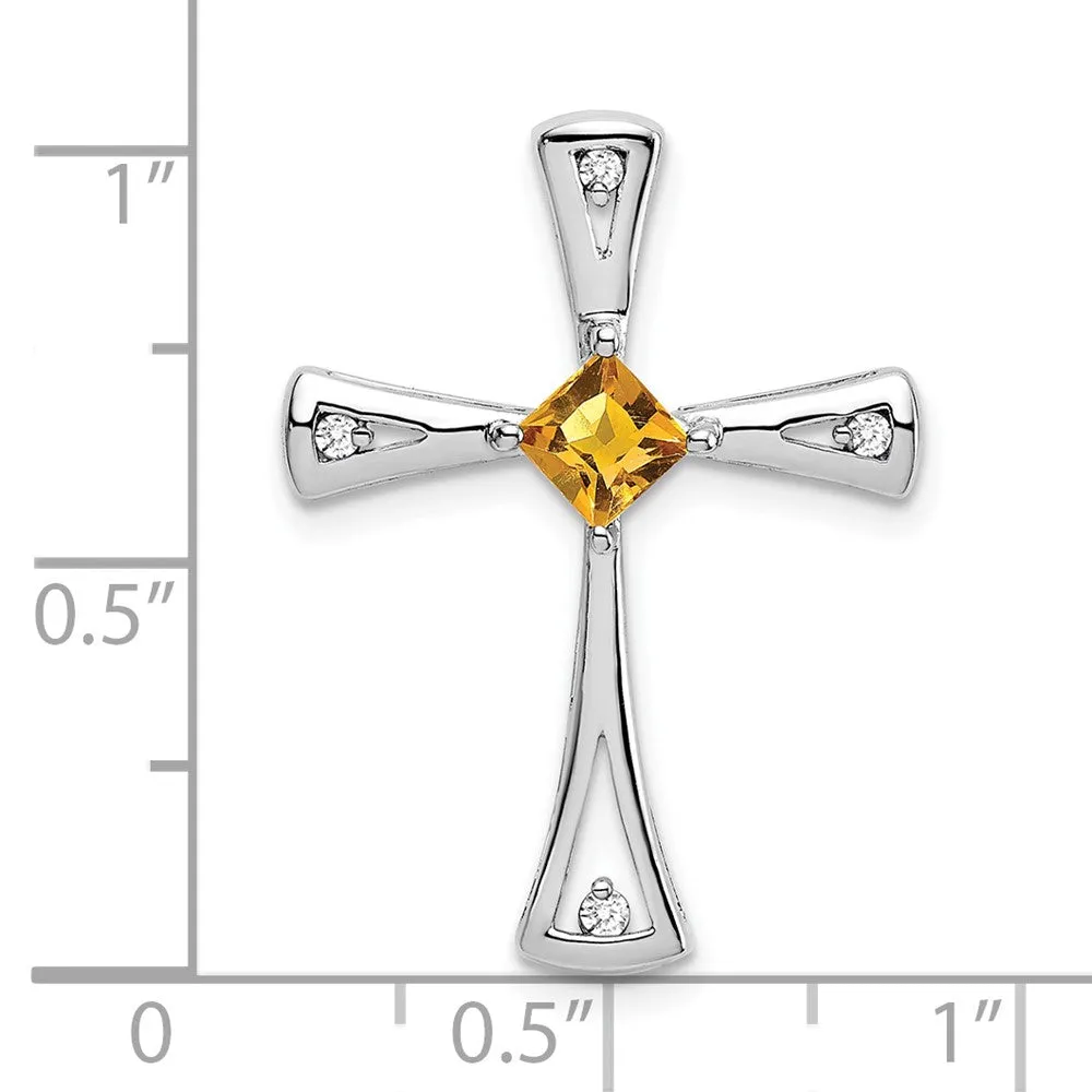 14k White Gold Citrine and Diamond Cross Chain Slide
