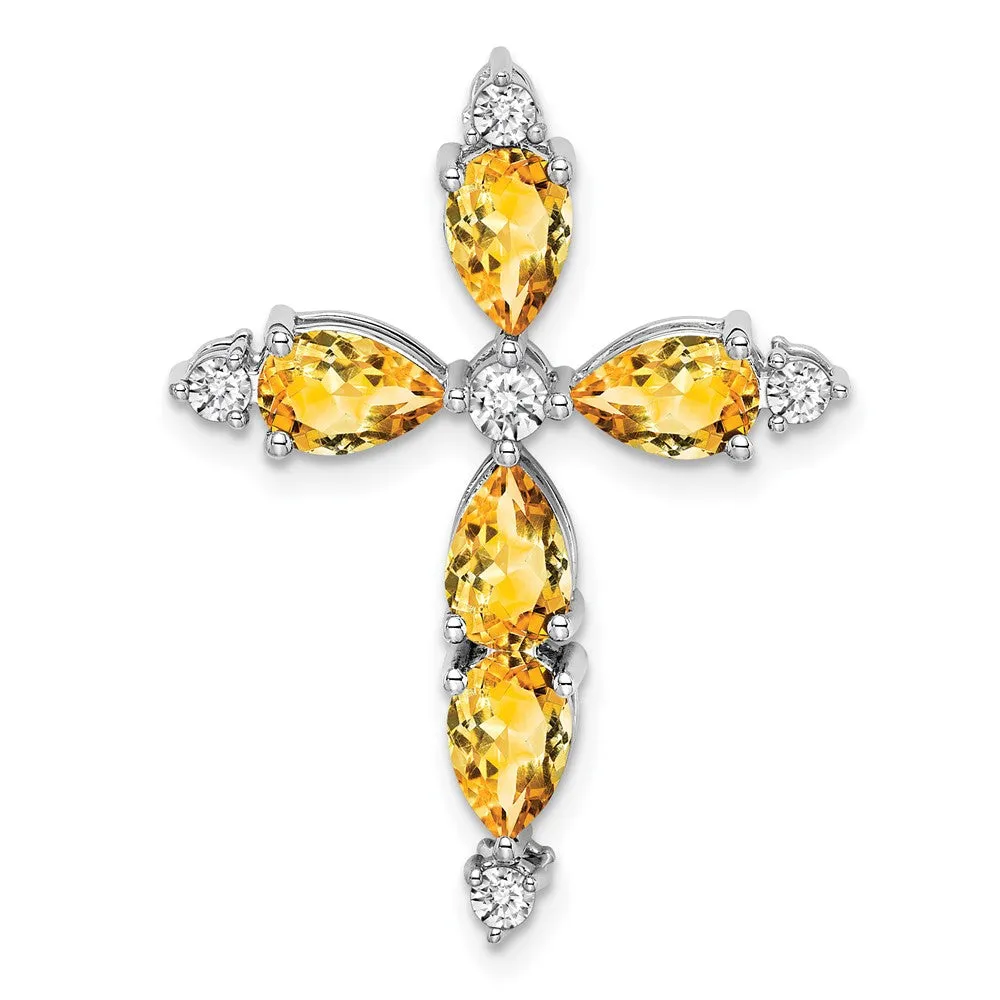 14k White Gold Citrine and Diamond Cross Chain Slide