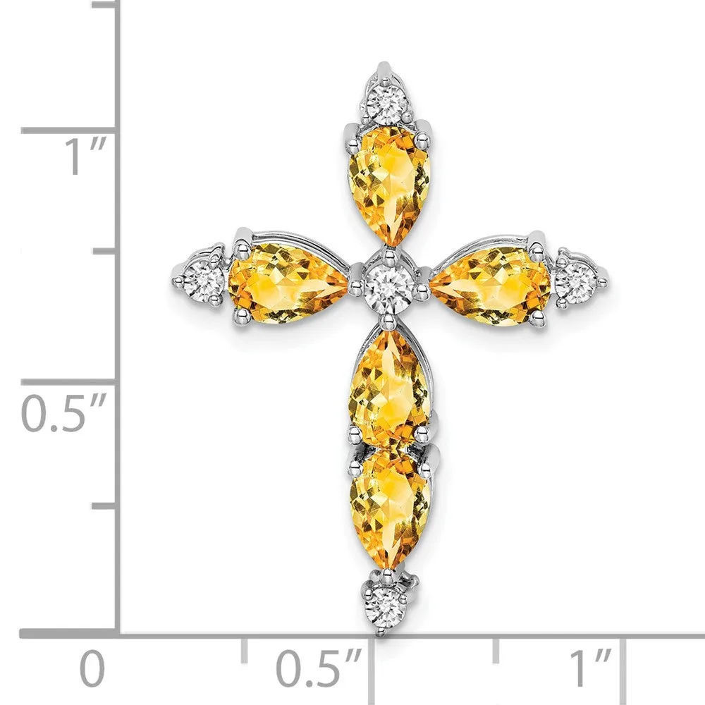 14k White Gold Citrine and Diamond Cross Chain Slide