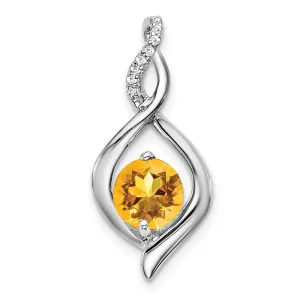 14k White Gold Citrine and Diamond Pendant