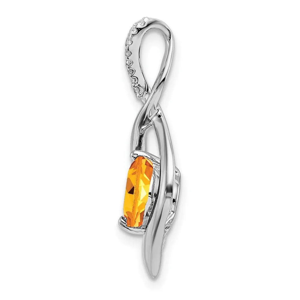 14k White Gold Citrine and Diamond Pendant