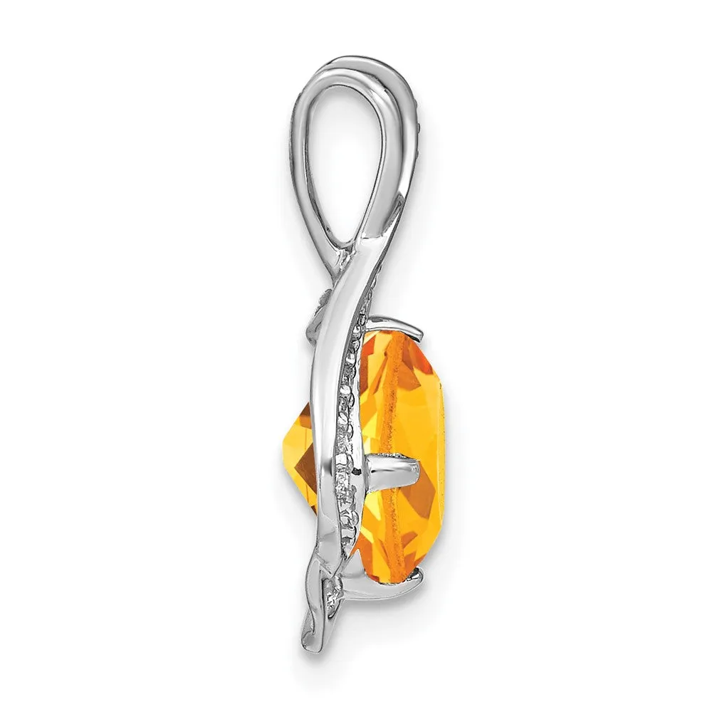 14k White Gold Citrine and Diamond Pendant