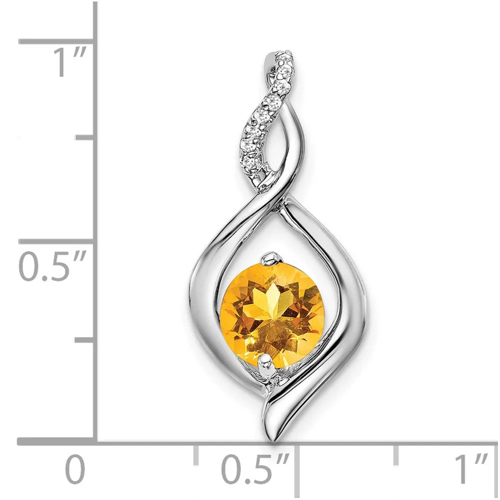 14k White Gold Citrine and Diamond Pendant