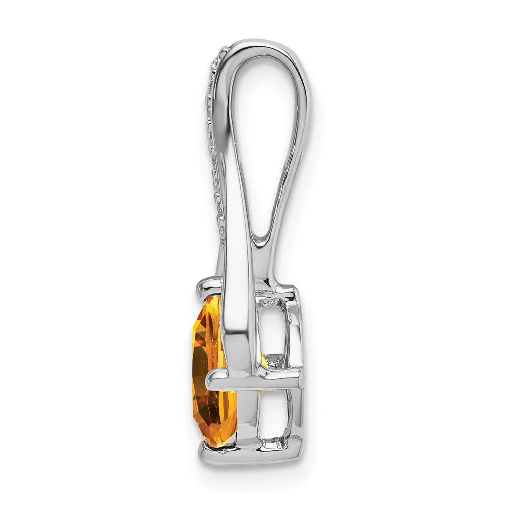 14k White Gold Citrine and Diamond Pendant