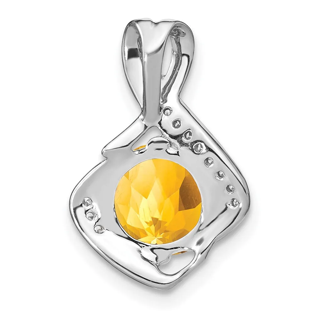 14k White Gold Citrine and Diamond Pendant