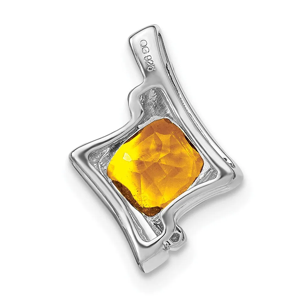 14k White Gold Citrine and Diamond Pendant