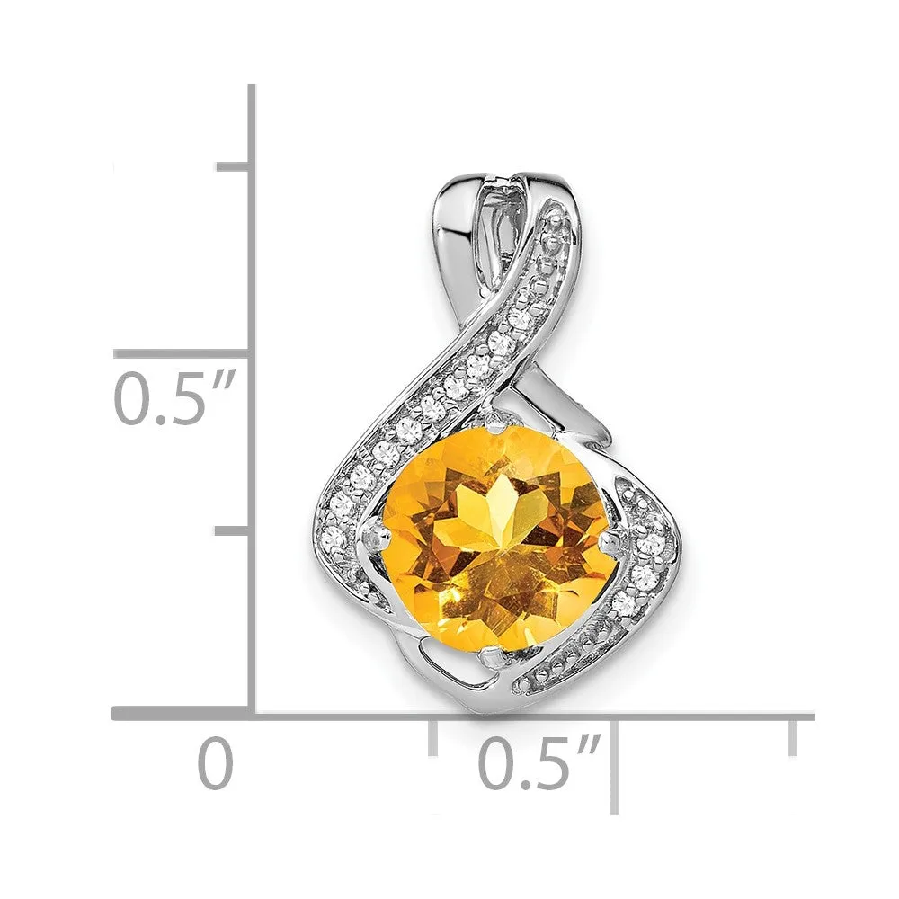 14k White Gold Citrine and Diamond Pendant