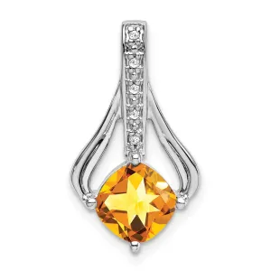 14k White Gold Citrine and Diamond Pendant