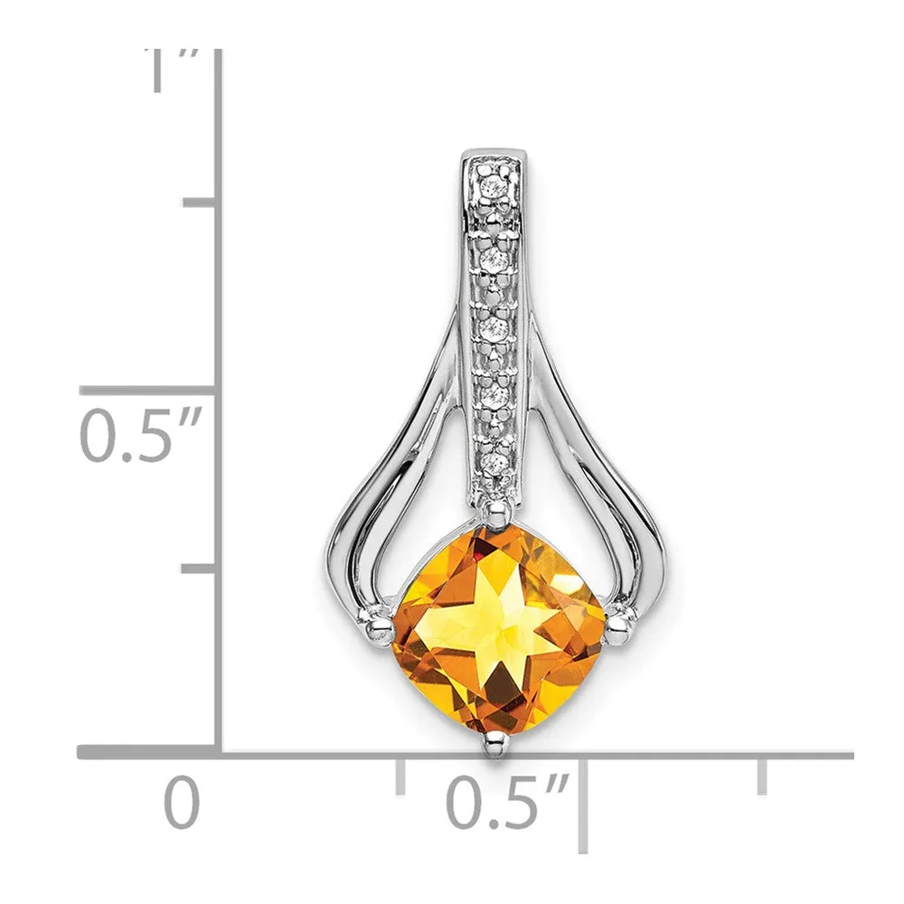 14k White Gold Citrine and Diamond Pendant