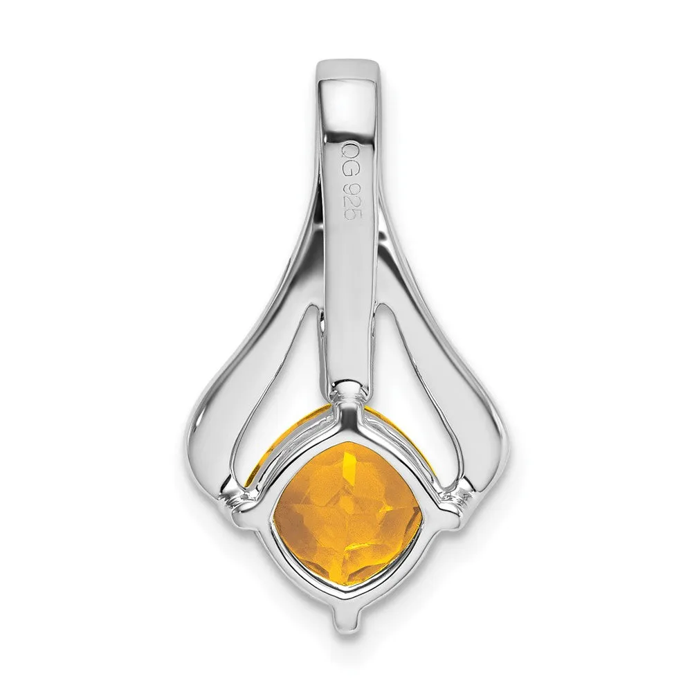 14k White Gold Citrine and Diamond Pendant