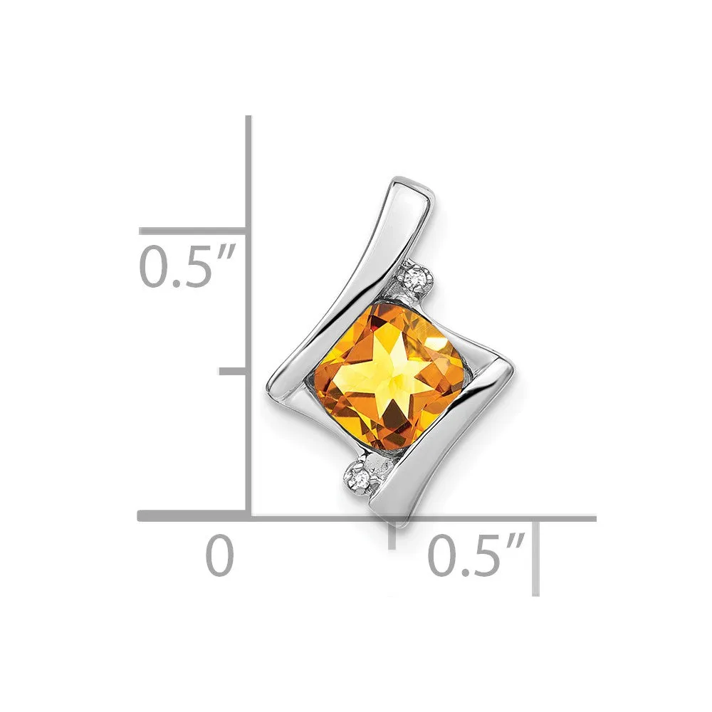 14k White Gold Citrine and Diamond Pendant