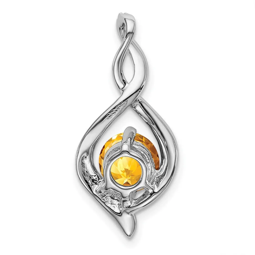 14k White Gold Citrine and Diamond Pendant
