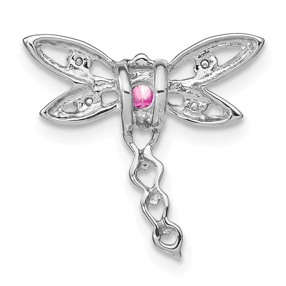 14k White Gold Cr. Pink Sapphire and Diamond Dragonfly Chain Slide