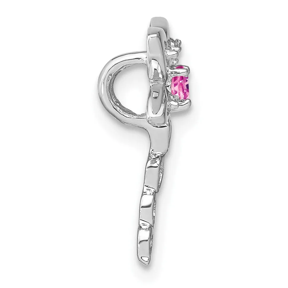14k White Gold Cr. Pink Sapphire and Diamond Dragonfly Chain Slide