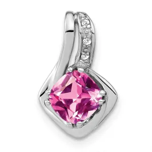 14k White Gold Created Pink Sapphire and Diamond Pendant