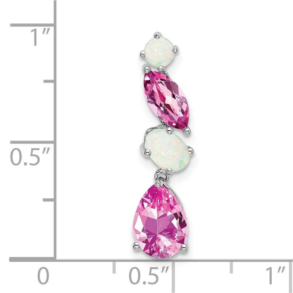 14k White Gold Created Pink Sapphire and Opal Chain Slide
