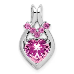 14k White Gold Created Pink Sapphire Heart Pendant