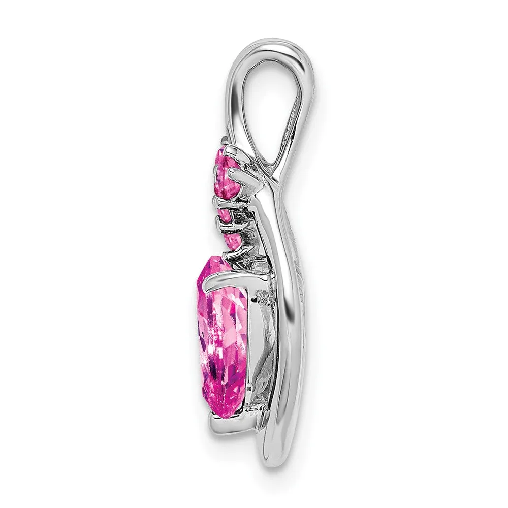 14k White Gold Created Pink Sapphire Heart Pendant