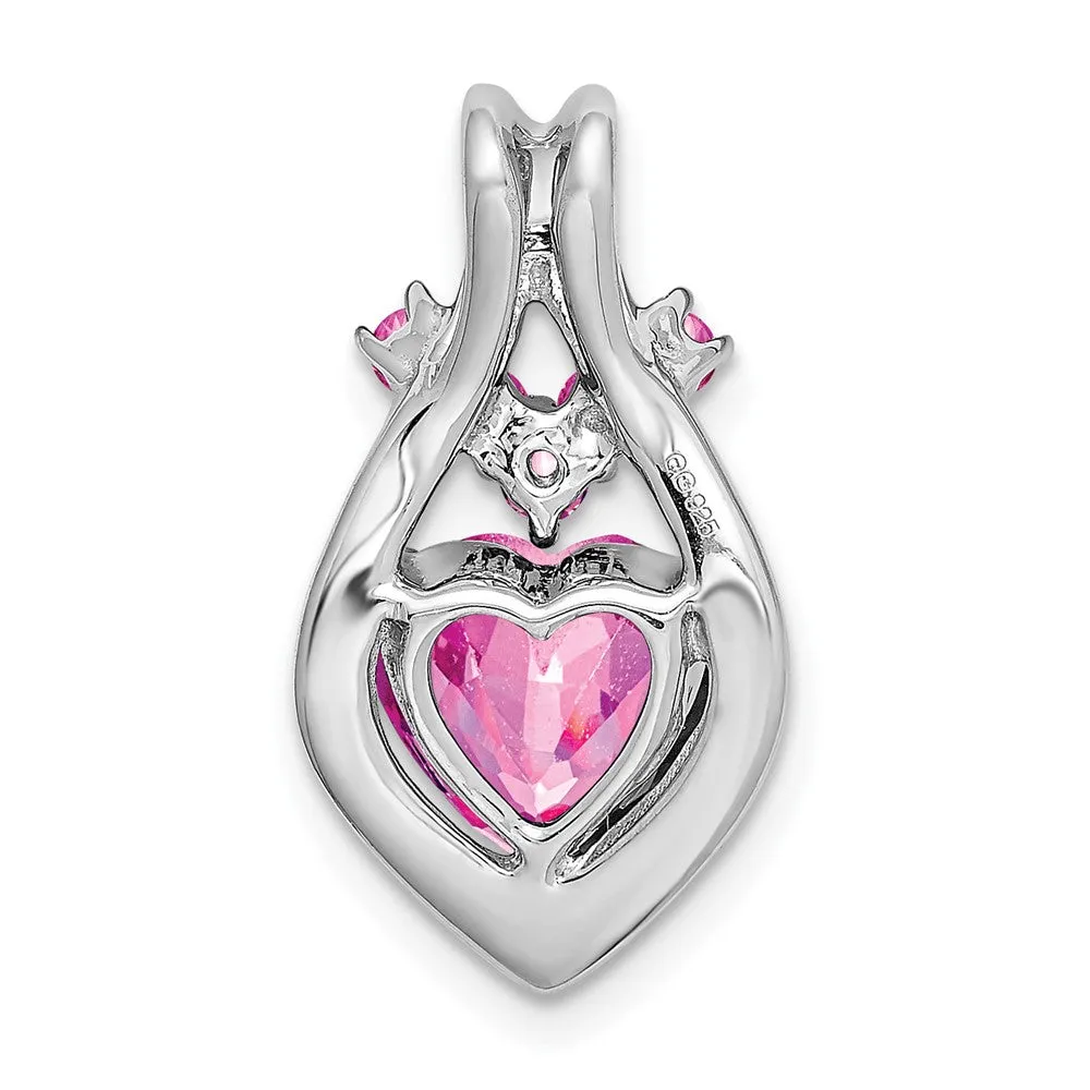 14k White Gold Created Pink Sapphire Heart Pendant