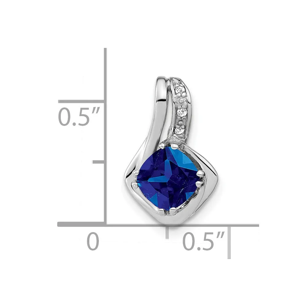 14k White Gold Created Sapphire and Diamond Chain SIide Pendant