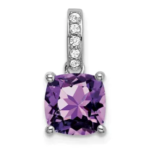 14k White Gold Cushion Amethyst and Diamond Pendant